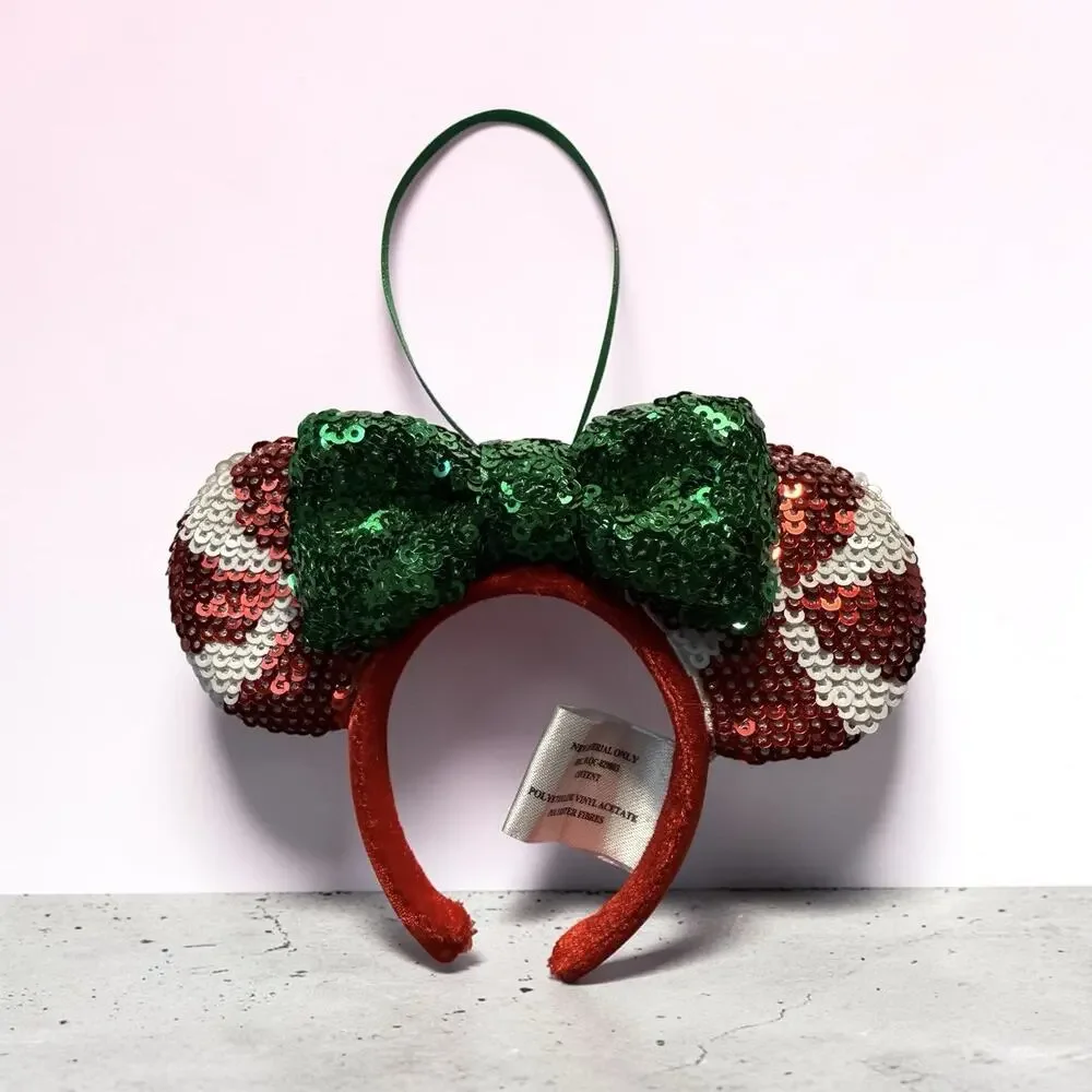 Disney Parks Minnie Mouse Peppermint Sequined Ears Headband Christmas Ornament